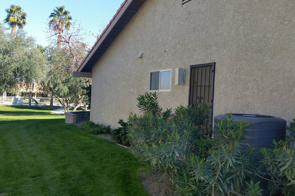 Casita entrance, pool area in the background