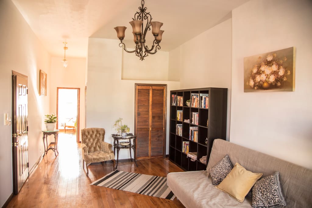 The living space facing the back toward the bedrooms.