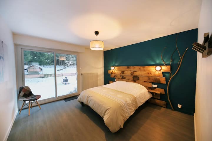 3号卧室配有双人床，面积为160X200 ，可通往花园