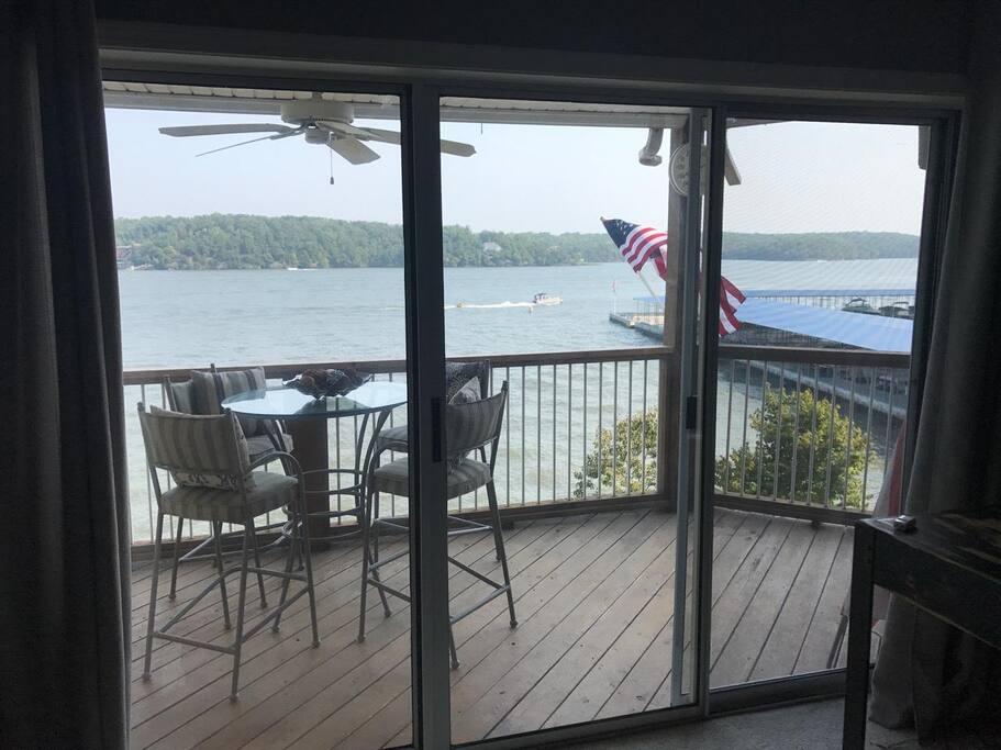 Covered deck on main level. 180° view of the main channel.