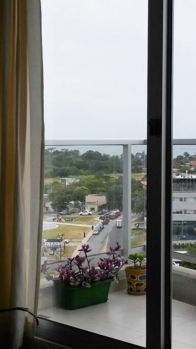 La vista desde el living_comedor, en el horizonte el mar, y mucho verde.