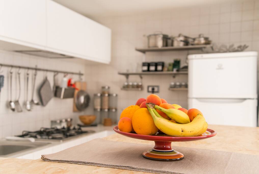 The kitchen includes oven, kettle, fridge, freezer and all the kitchenware you need
