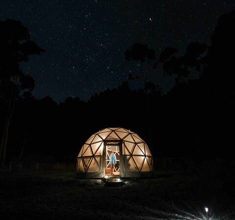 Two geodesic domes on a volcano | Dog-friendly