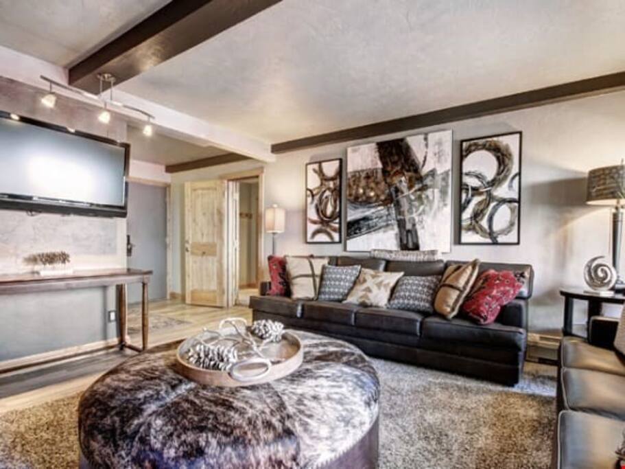 Catch a movie on the HDTV or warm up in front of the fireplace.
