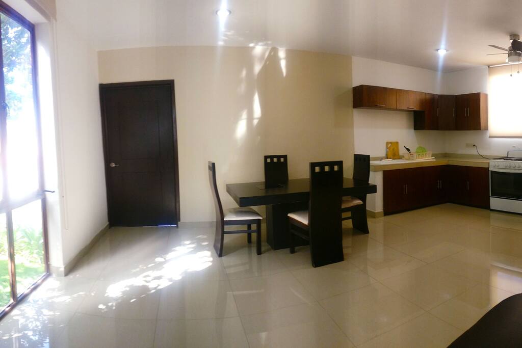 Living space and kitchen (wide angle)