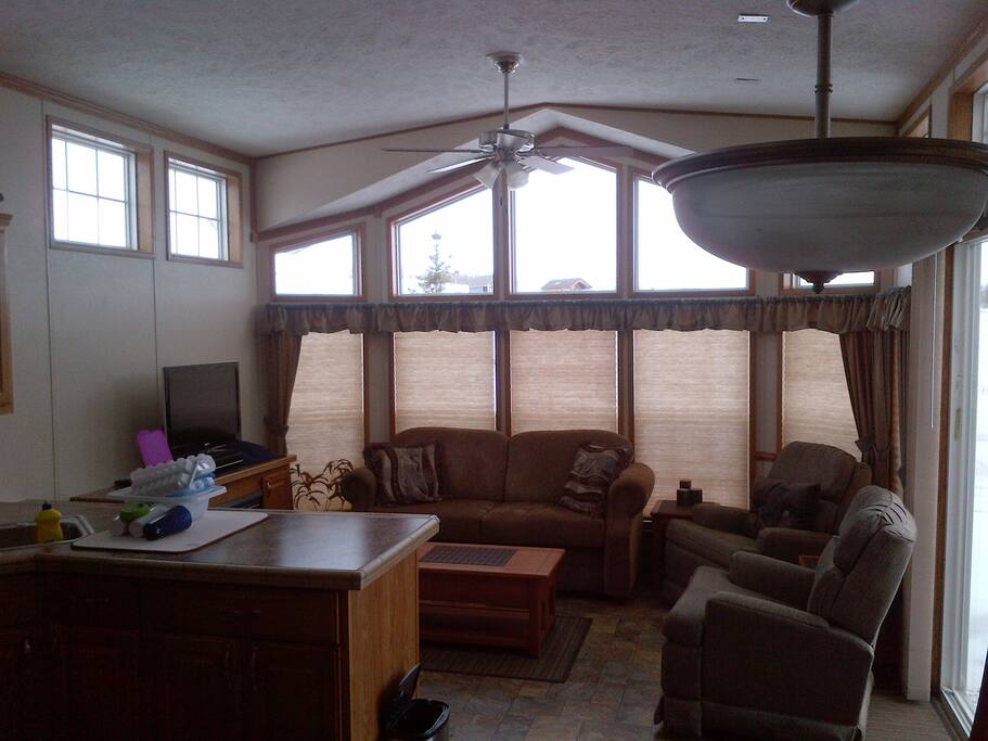 Front room with two lazybones, Sofa bead and TV/DVD area