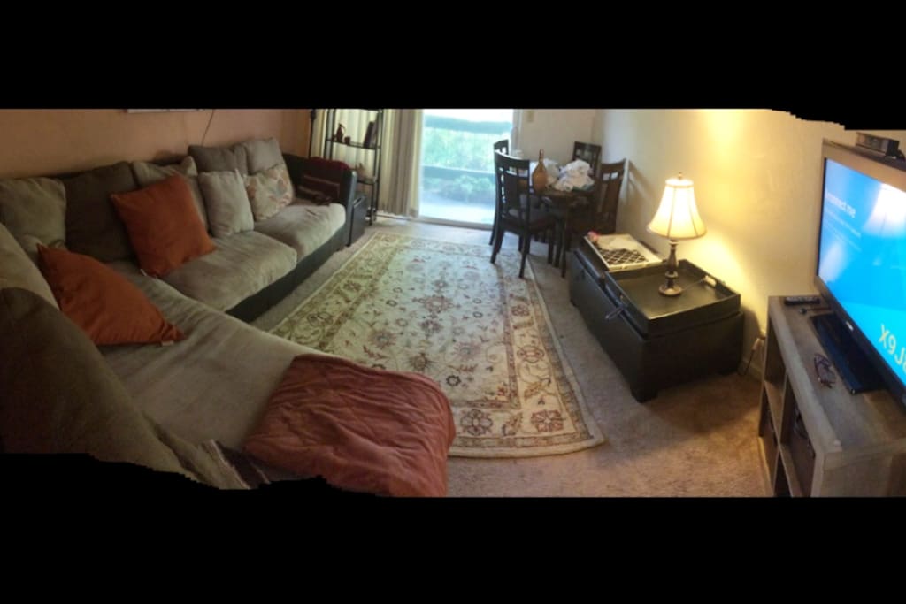 You could watch TV or relax on a comfy couch or both!