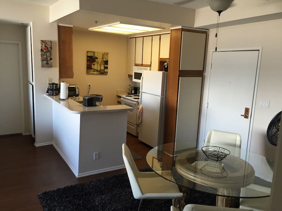 Fully furnished kitchen with all cooking supplies.