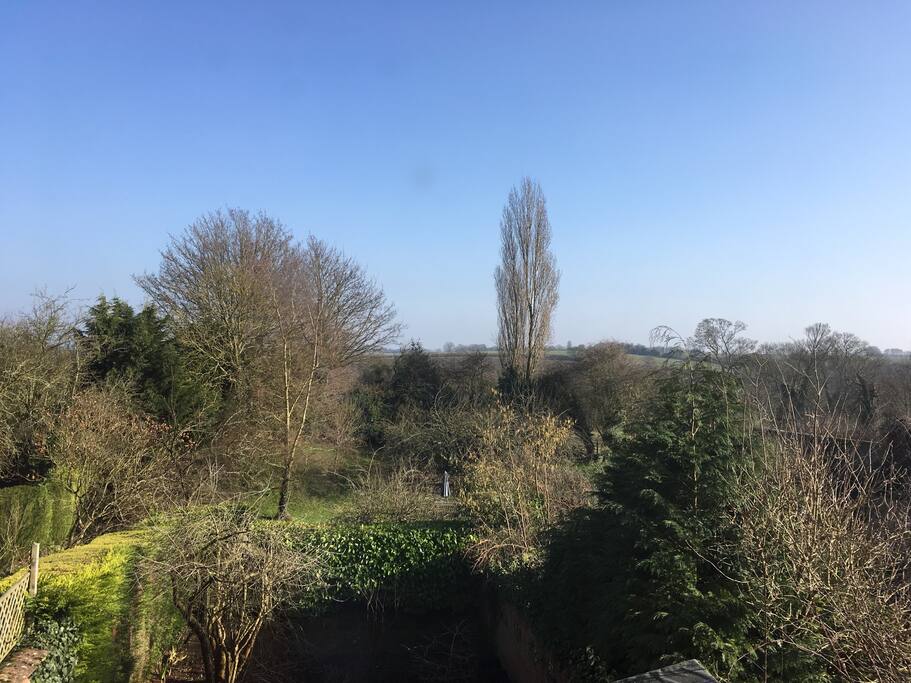 View from master bedroom window sitting at the desk on a sunny day
