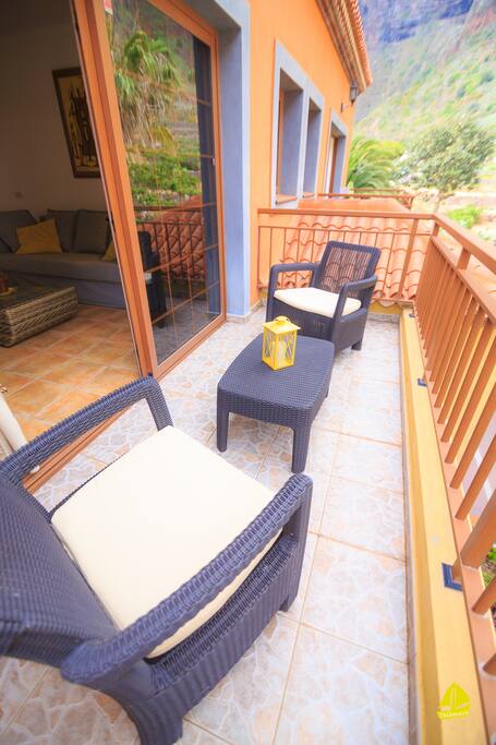 Sunny terrace with mountain views