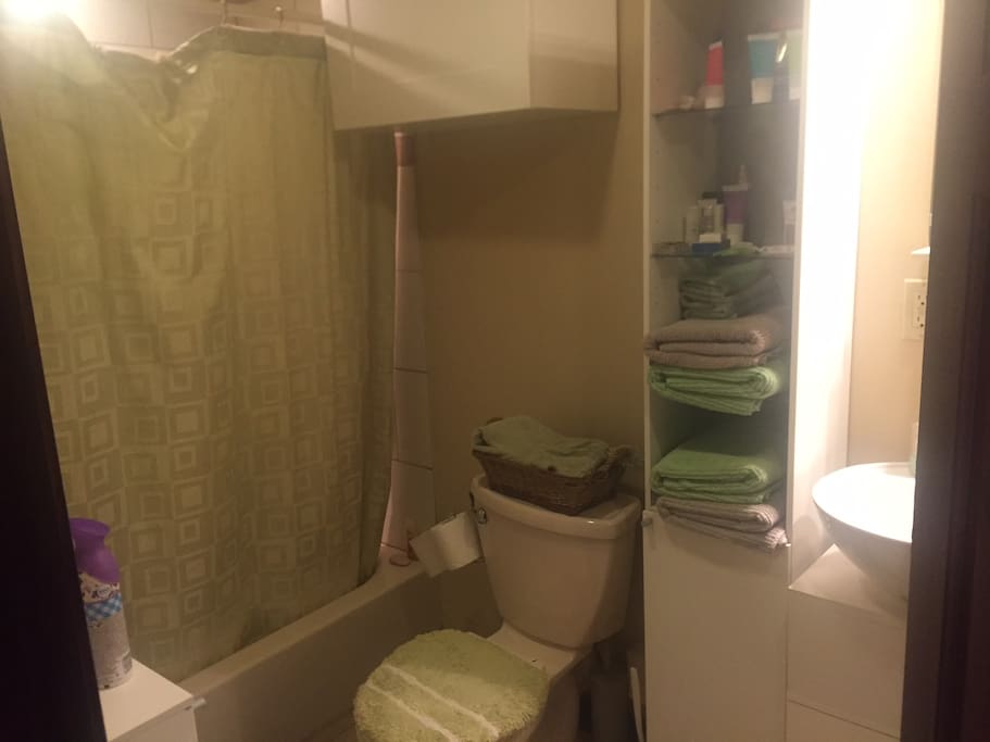 One bathroom with shampoo/conditioner included