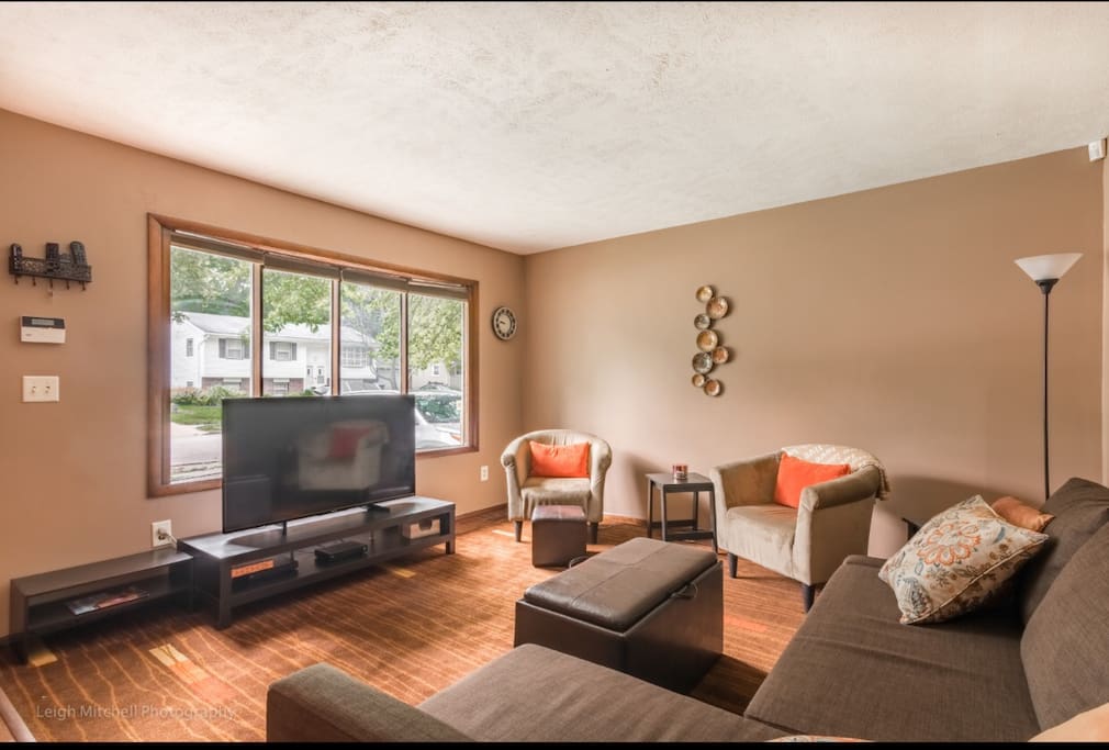 Living room with convertible sofa to queen size bed. Cable, Netflix and Hulu provided.