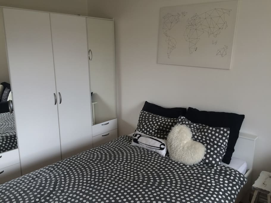 The sleeping area - double bed and big closet