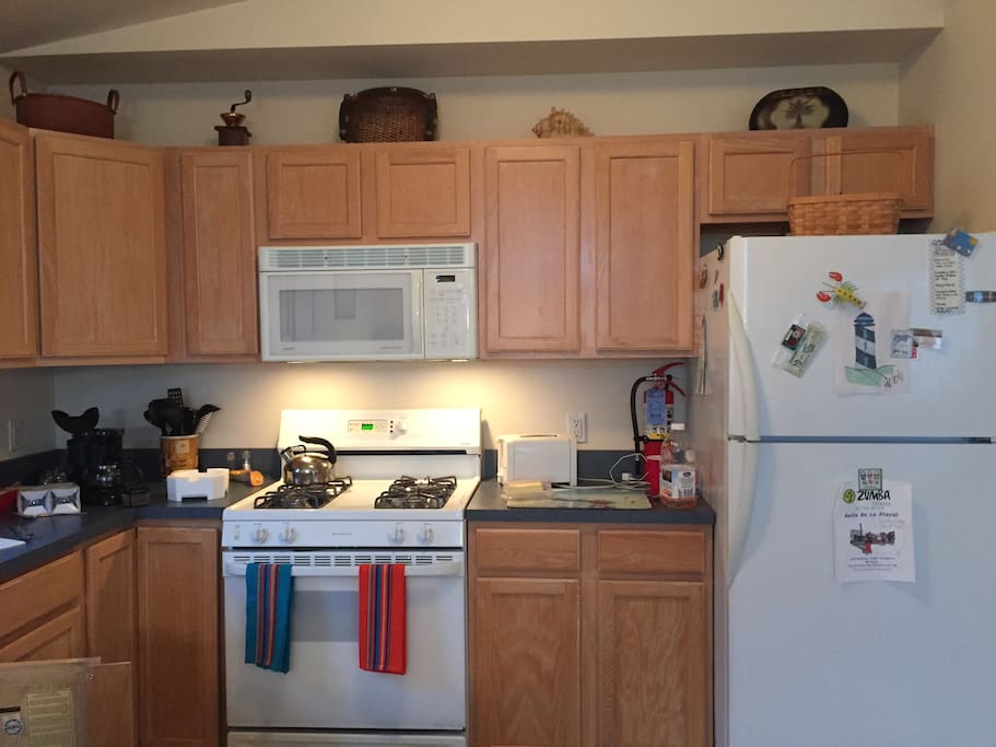 Kitchen has microwave & stove top oven; features ample counter and cabinet space for preparing meals