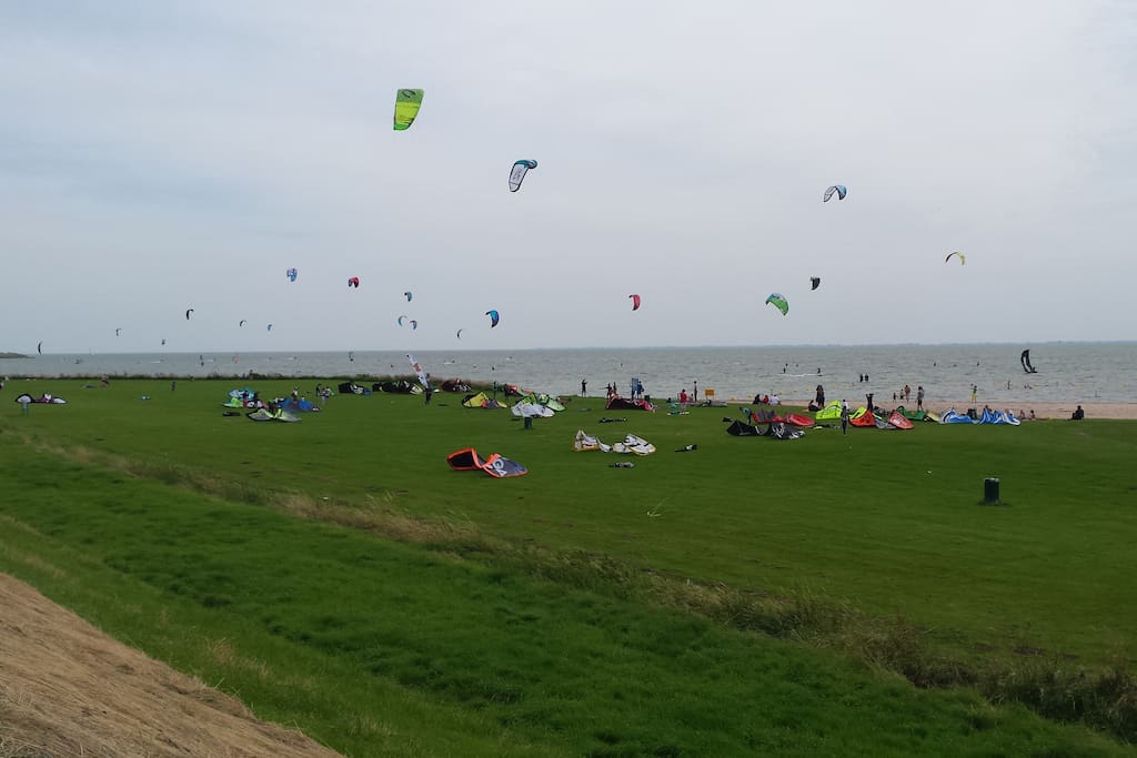 Kite and wind surfing, toddlers beach, at 1 km