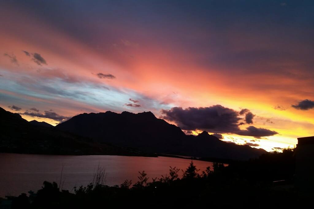 The view of the Sunset over lake Wakatipu from our place!