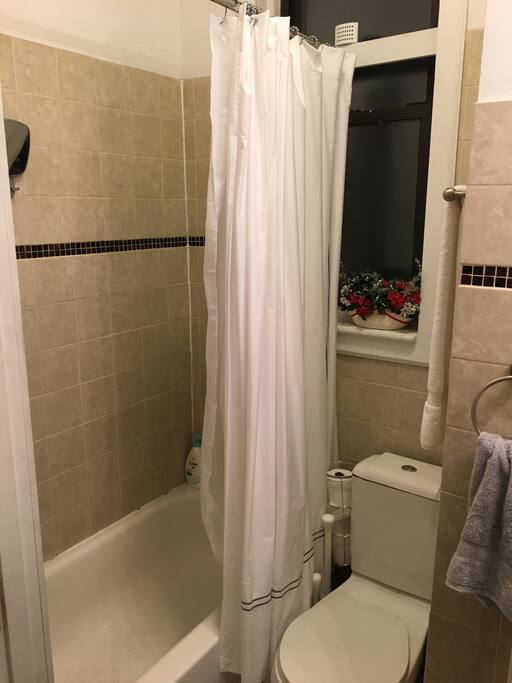 Clean bathroom with toiletries provided