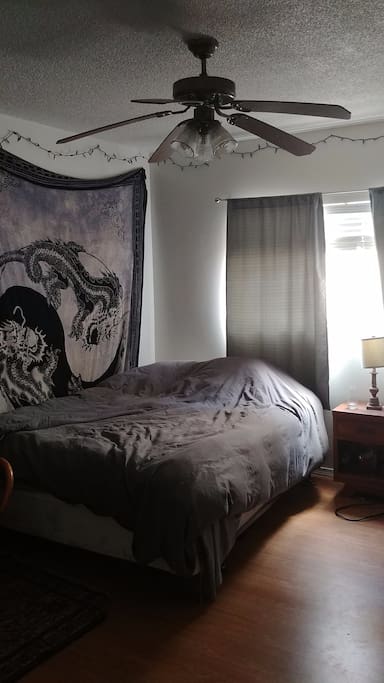Roomy bedroom with queen bed and lots of closet space.