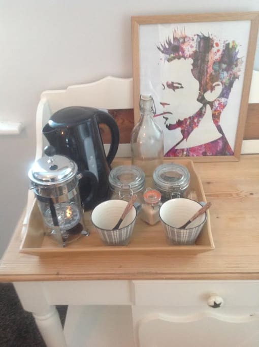 Fresh coffee, and a selection of teas