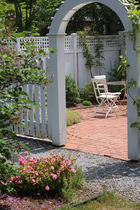 Patio with table and recliners