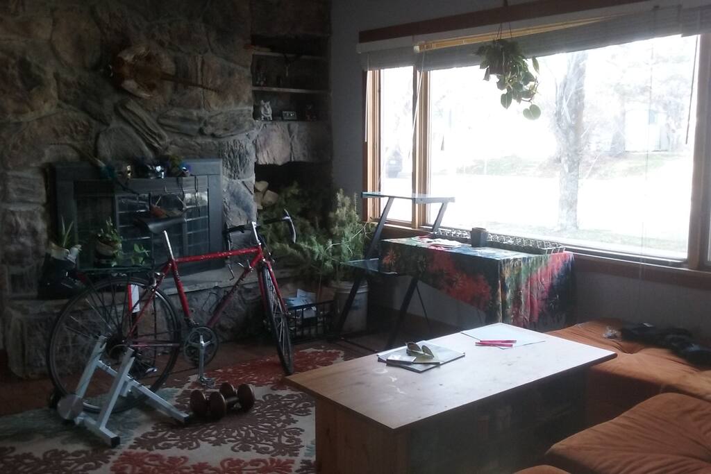 shared common area with fireplace