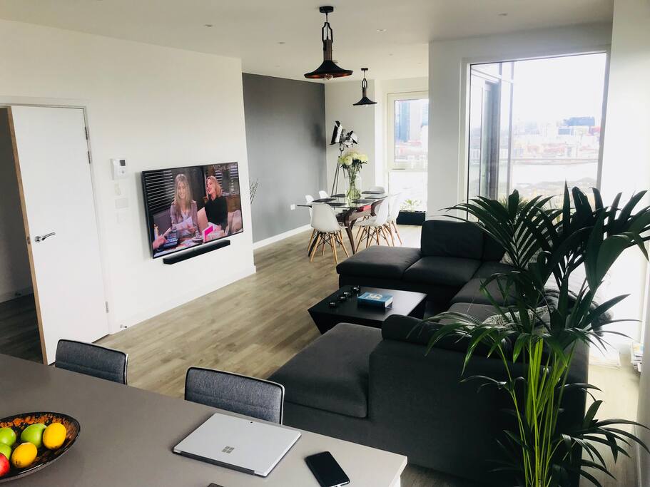 Open-plan kitchen, living and dining area.