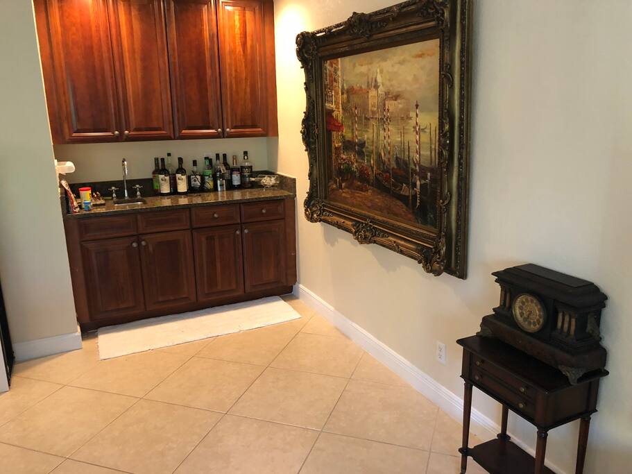 A wet bar is a must in any home living space.