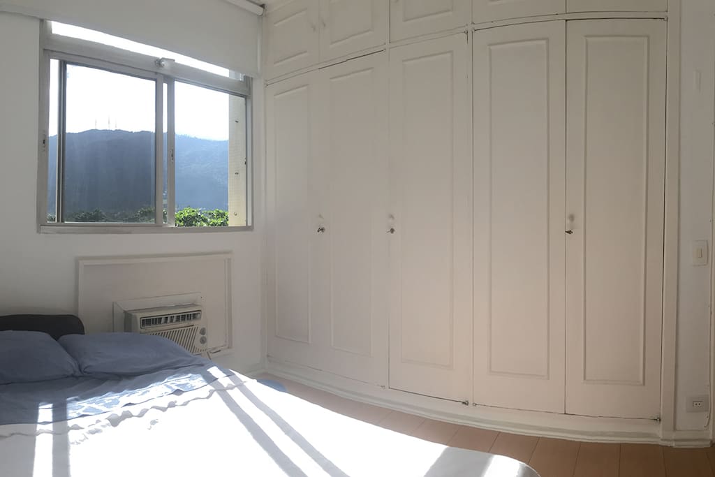 The window has blackout curtains
