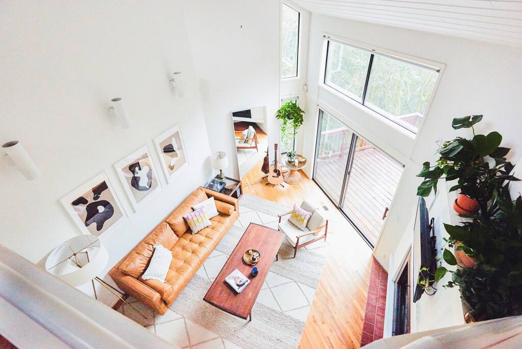 Living room view from third floor balcony.