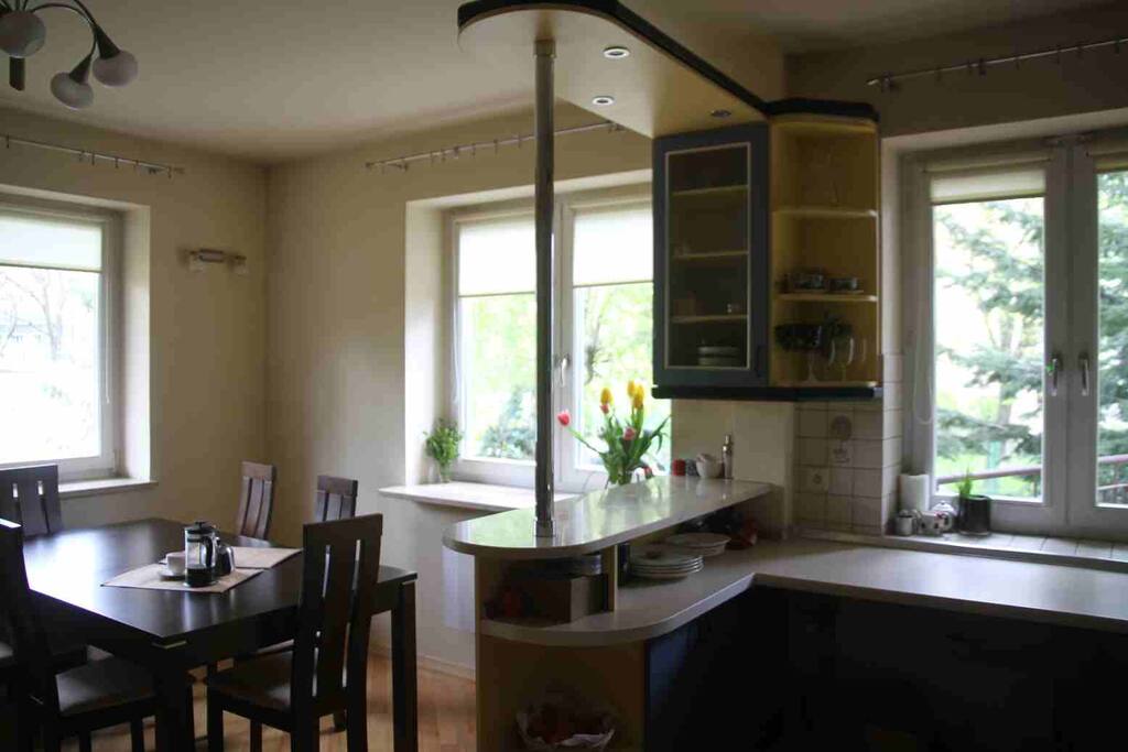 Living room with an open kitchen