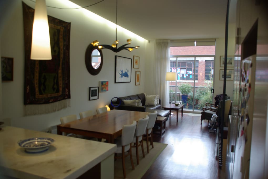 View from the kitchen across the open plan dining area