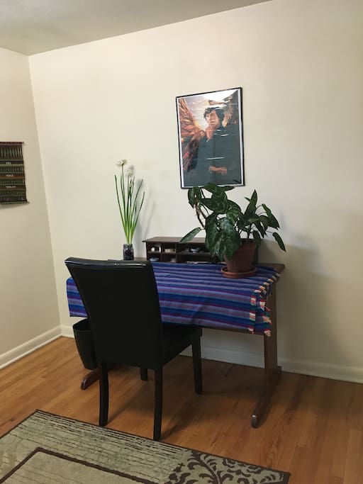 Desk in room with wifi