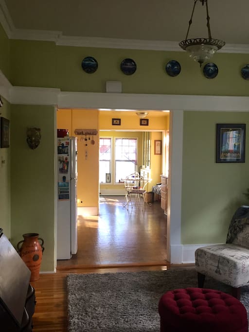 View into large kitchen and dining nook