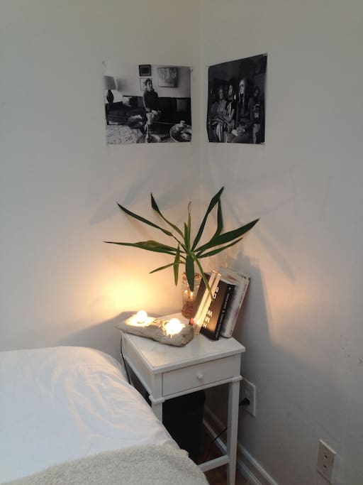A nook with a lamp I made for beautiful lighting in the evening.