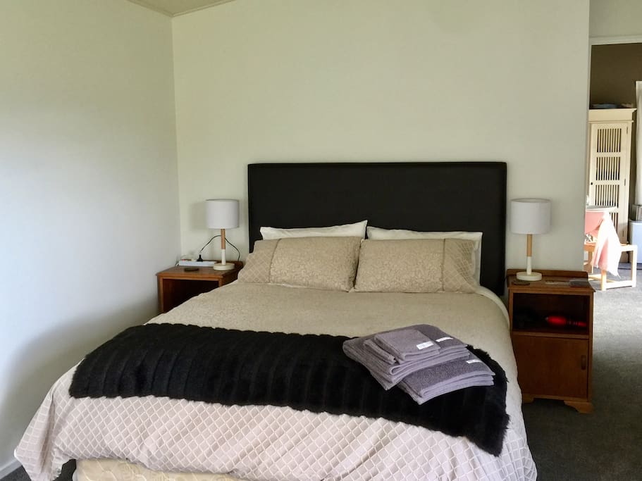 Top Quality King size inner sprung bed, with one thousand thread count 100% cotton linen topped off with feather and down duvets .....bliss!