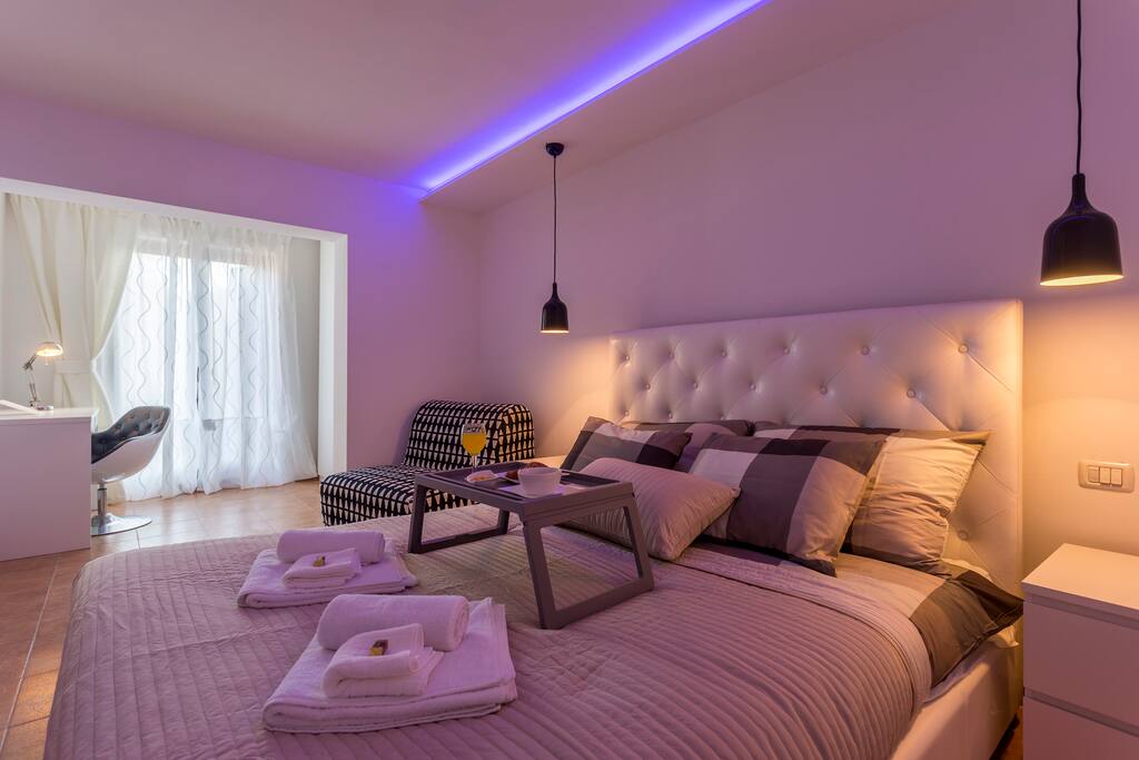 Beautiful adjustable ambient for bedroom, spacious bedroom with one queen size bed and extra bedsitter. For morning coffee and breakfast there is spacious terrace just few steps away from your bed.
