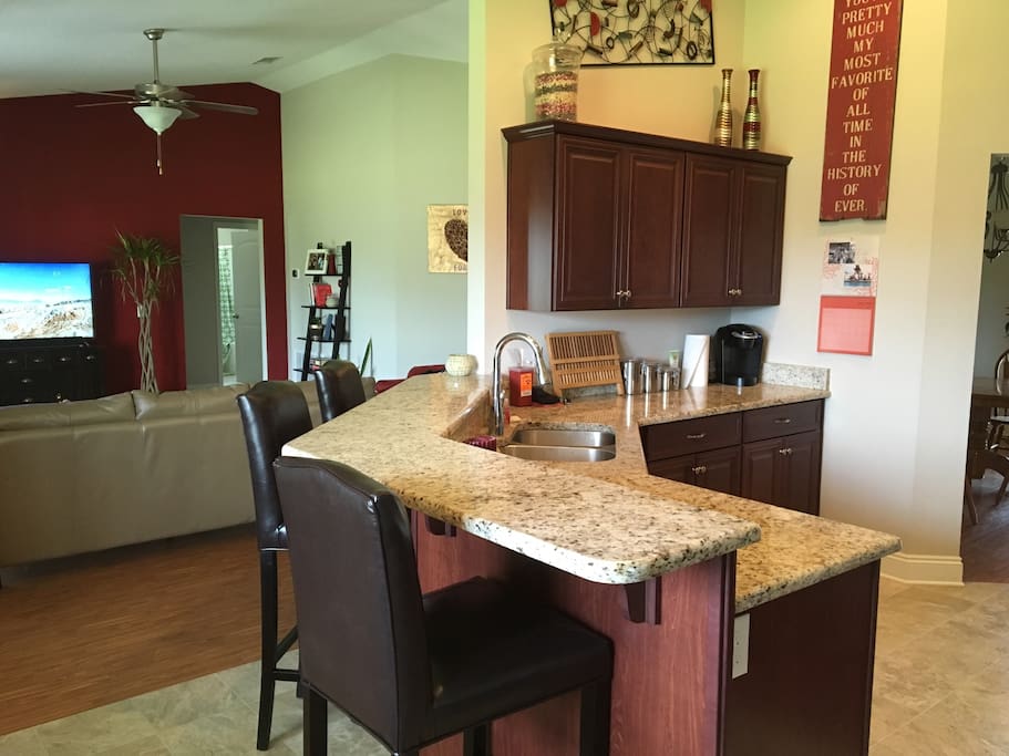 Kitchen with lots of counter space and bar seating