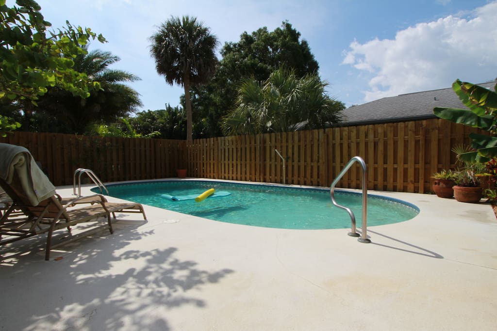 Pool area as entered from private gated fencing