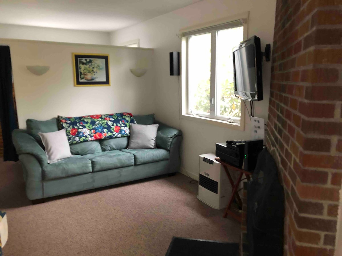 Sofá cama completo con espuma de memoria, aire acondicionado fresco, ventilador de techo.  Paredes divisorias a los dormitorios. Algunas vistas al lago