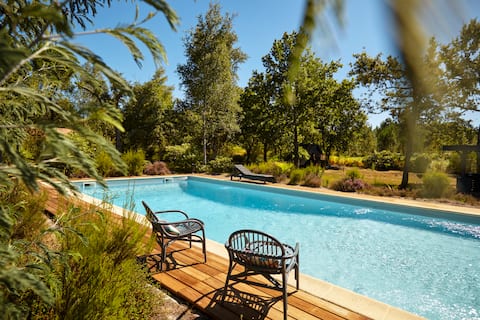 Beautiful wooden villa with large garden and pool