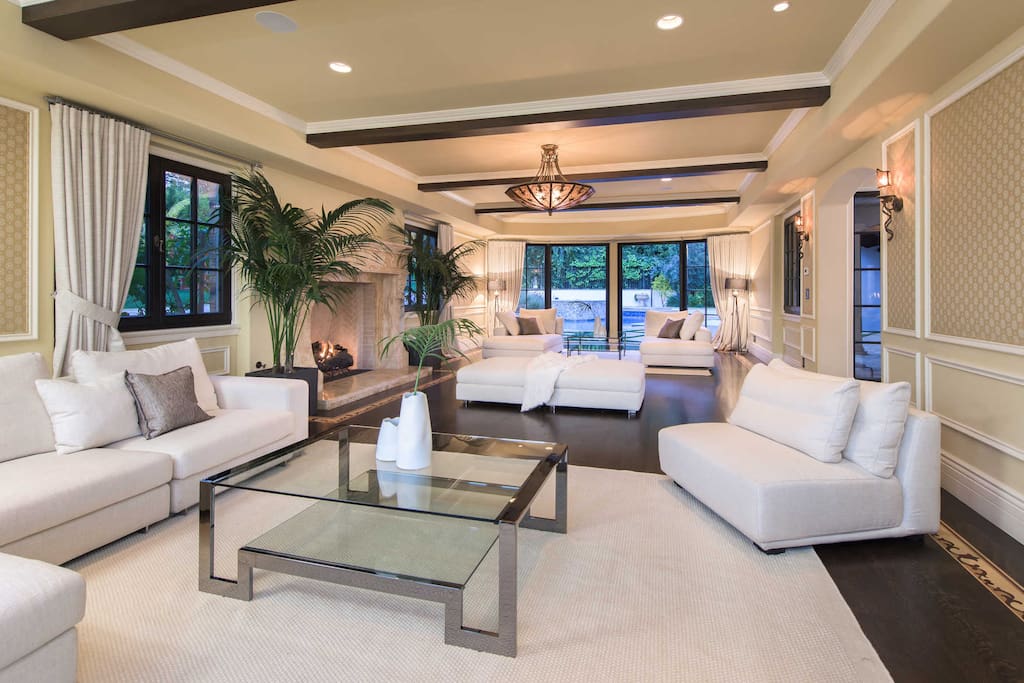 Family room from the other side, fire place in the middle