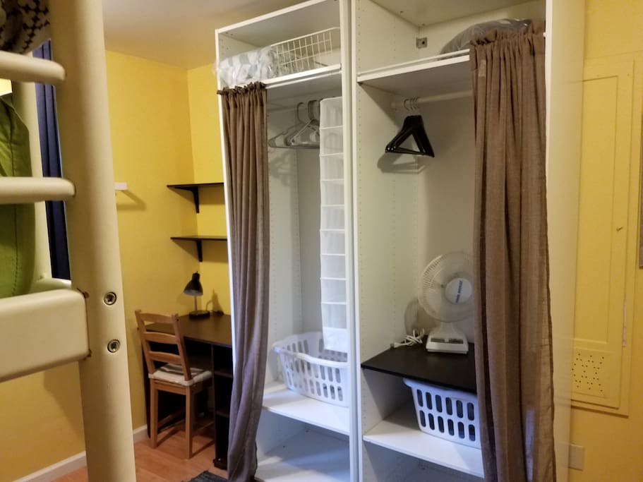 There are two closets for storage