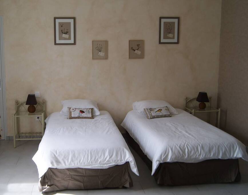 Chambre nature avec salle de bain et toilette