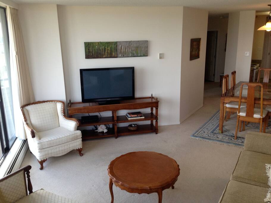 Sit in a comfortable living room.