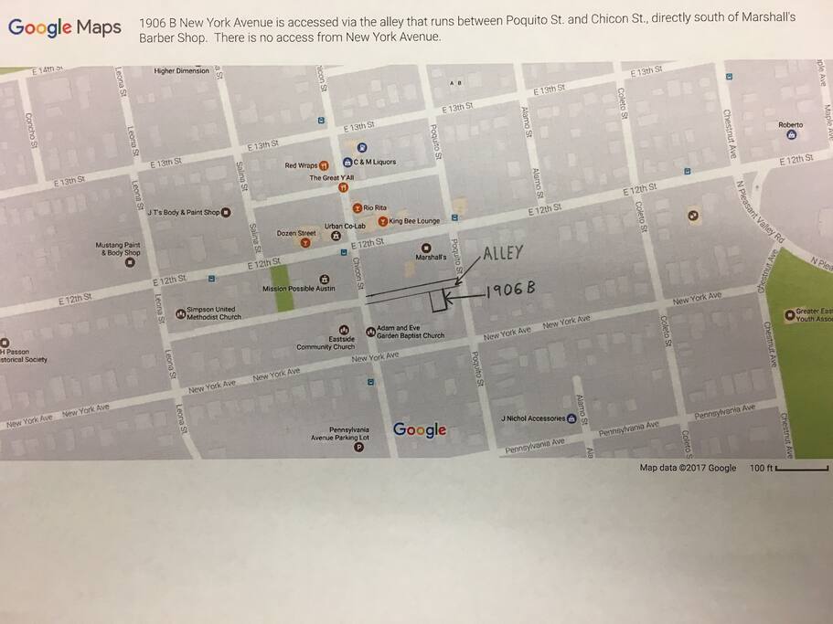 Map for location and access to 1906 B New York Ave.