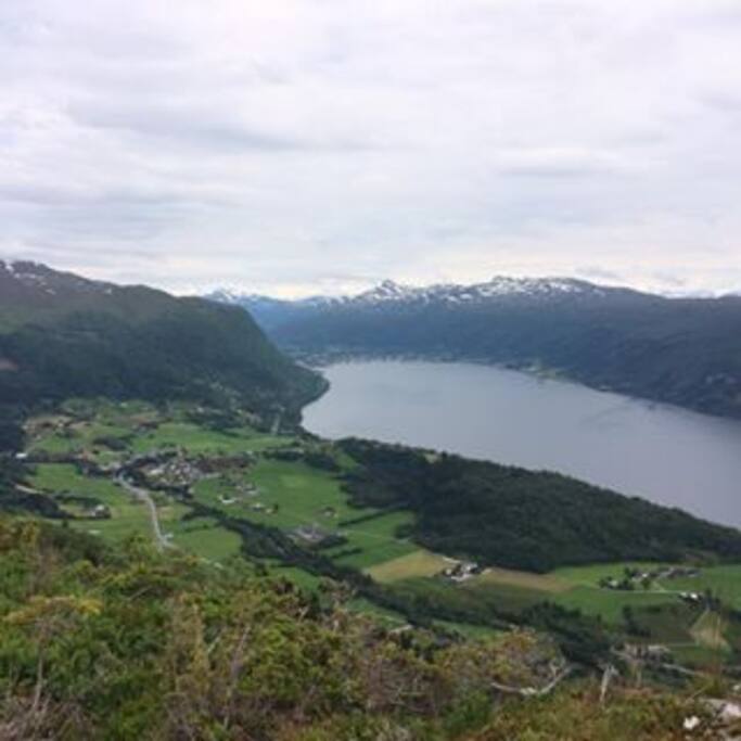 Der nede i midten langs den grønne linja av skog som omkransar elva Hjalma ligg huset vårt Lysbakken Kraftstasjon .