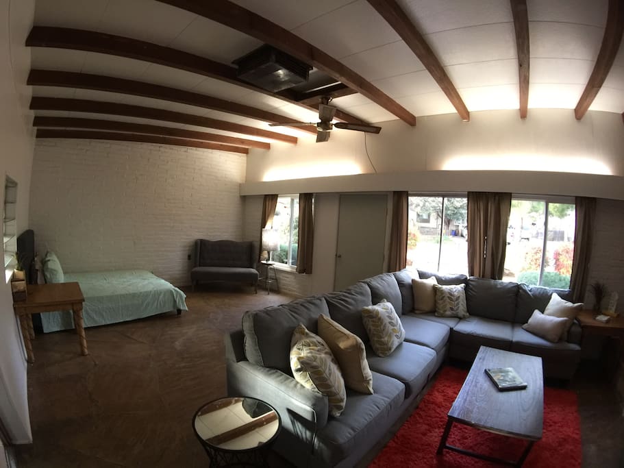 Not showing in this picture but there is a partition for the queen bed.