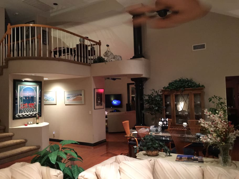 The upstairs landing overlooks the living room