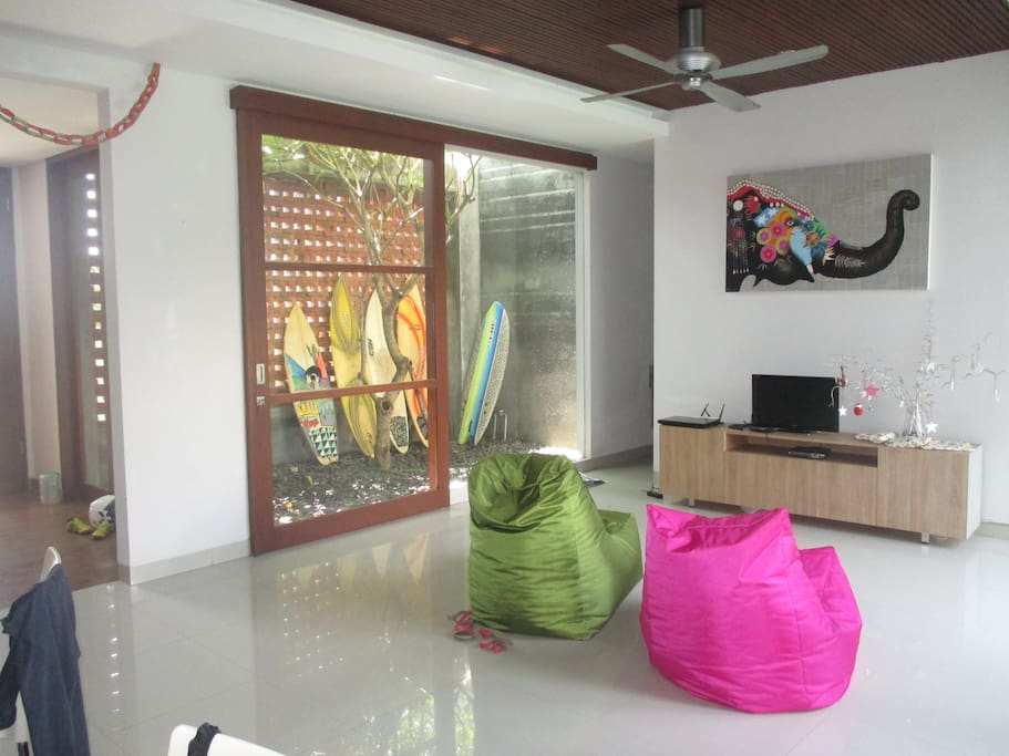 Lounge and surfboard area