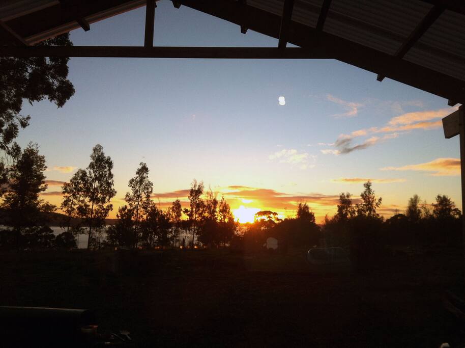 See the sunrise over the D'Entrecasteaux Channel to Bruny Island